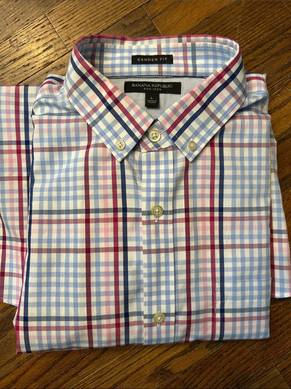 Banana Republic Blue, Pink & Navy Plaid Button-Down Shirt